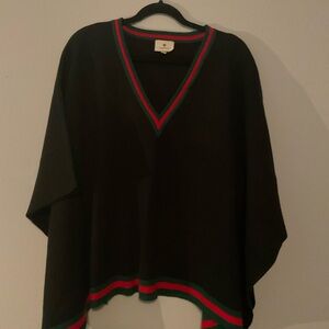 Tuckernuck Black Poncho with Red and Green Accents